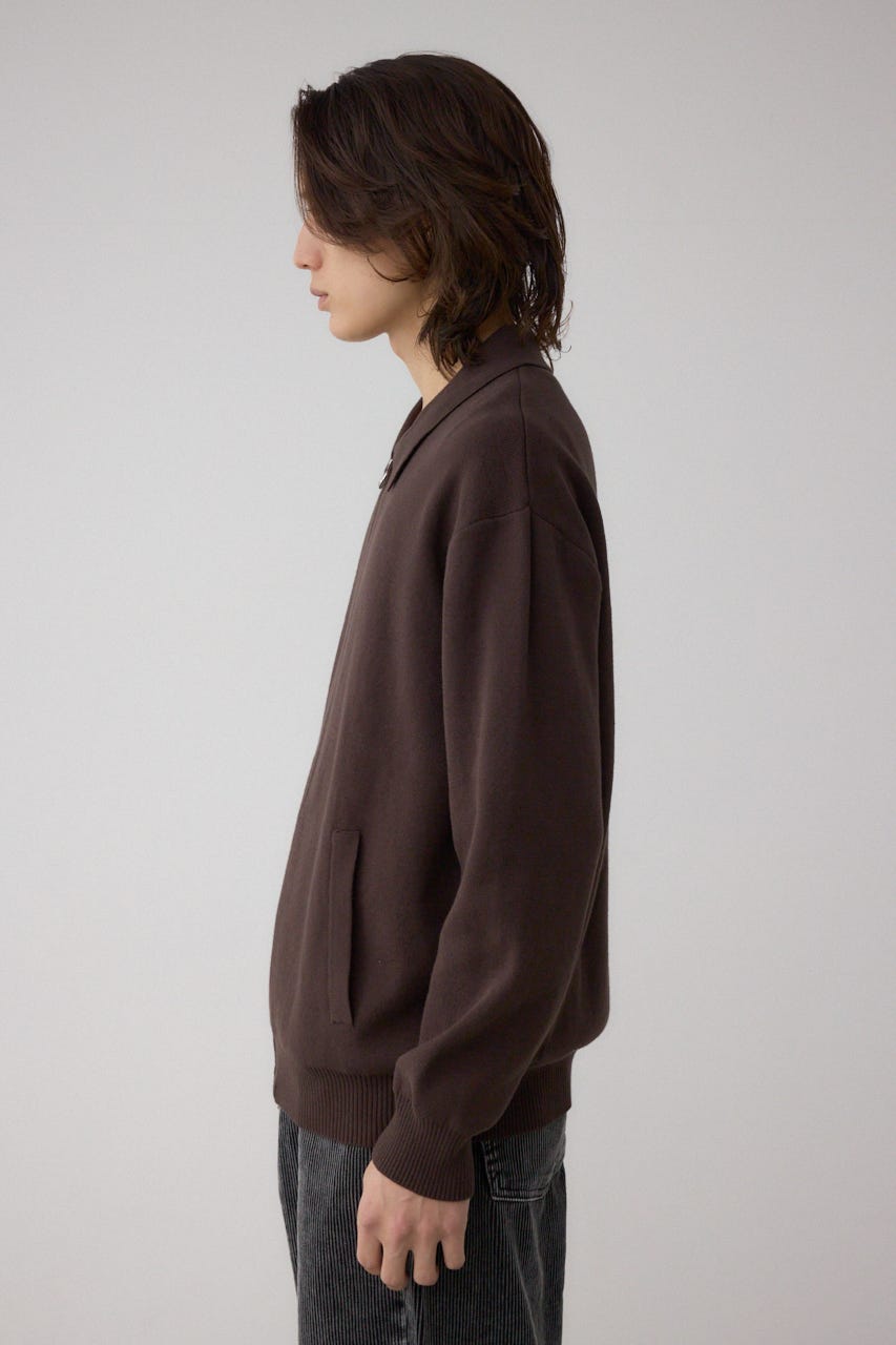 ジップアップ襟付きニットカーディガン BRN XL