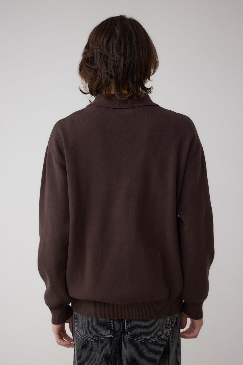 ジップアップ襟付きニットカーディガン BRN XL