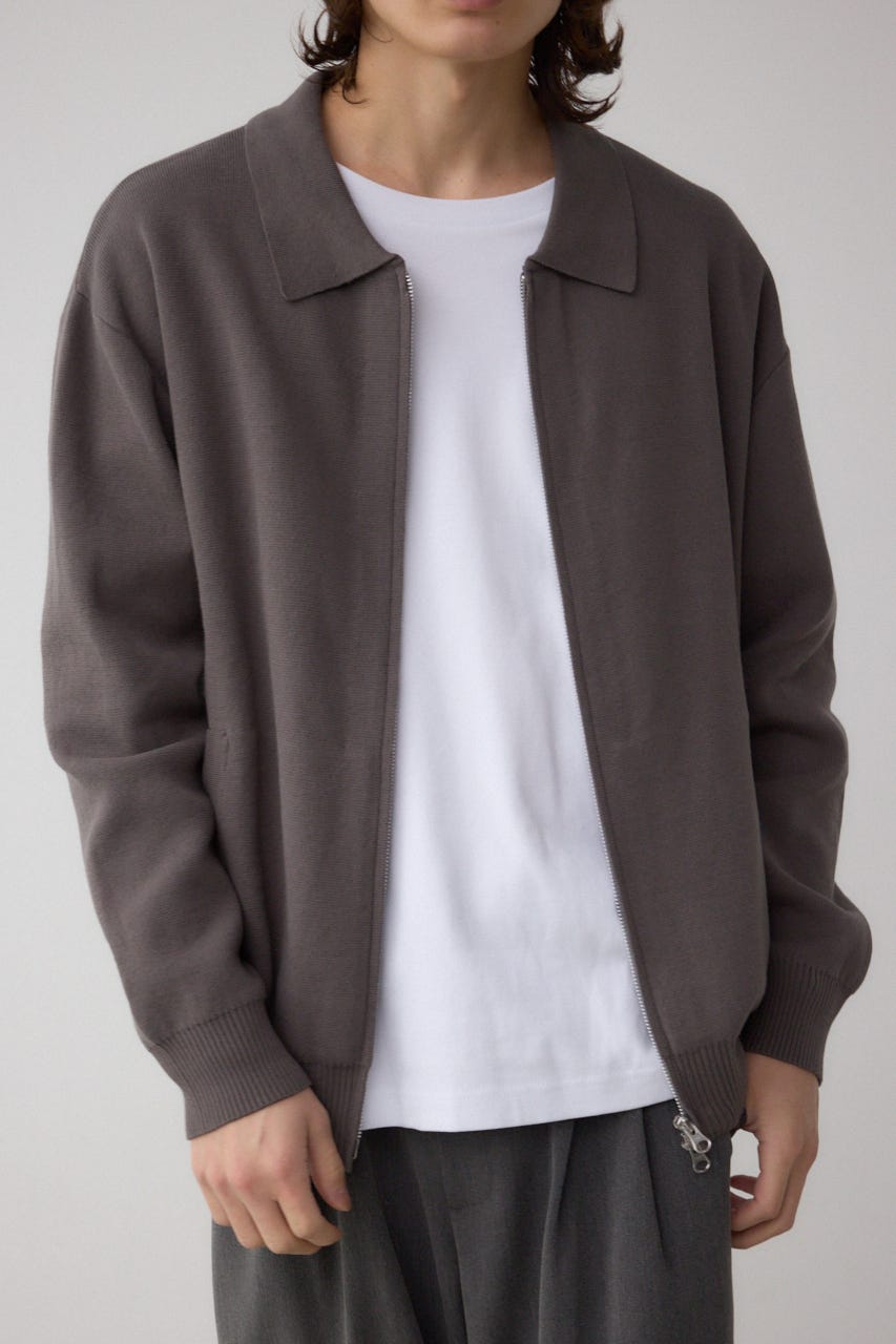 ジップアップ襟付きニットカーディガン D/GRY M
