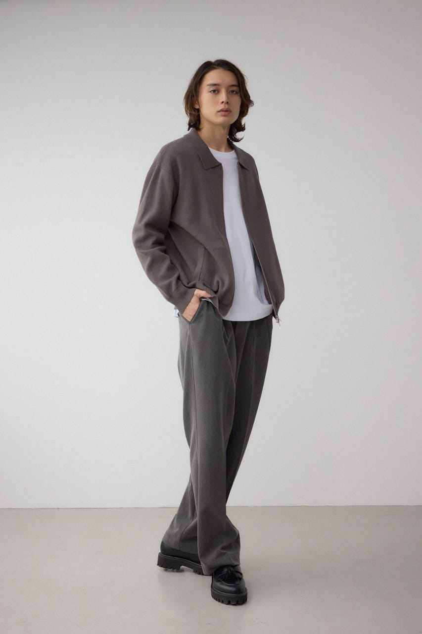 ジップアップ襟付きニットカーディガン D/GRY M