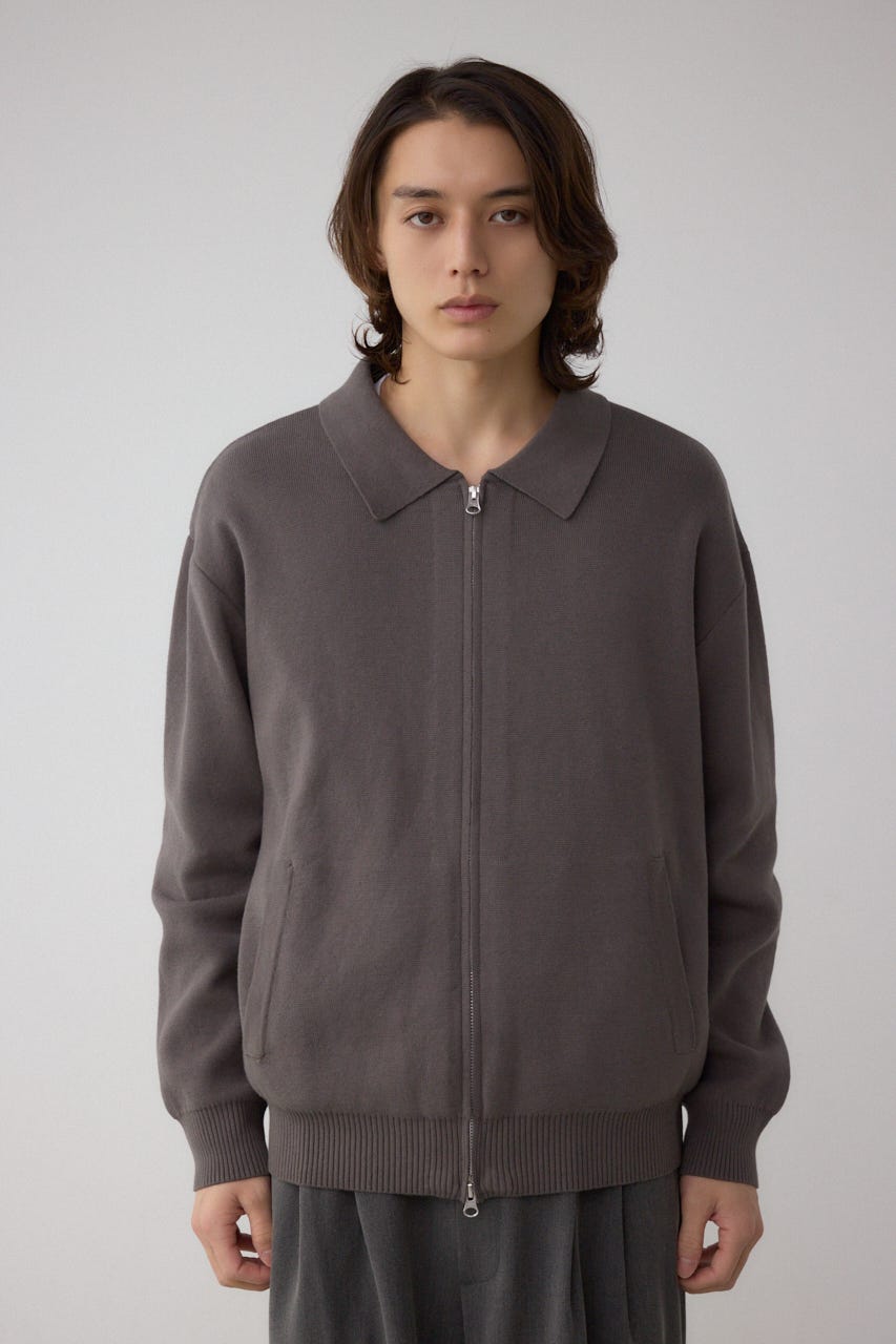 ジップアップ襟付きニットカーディガン D/GRY M