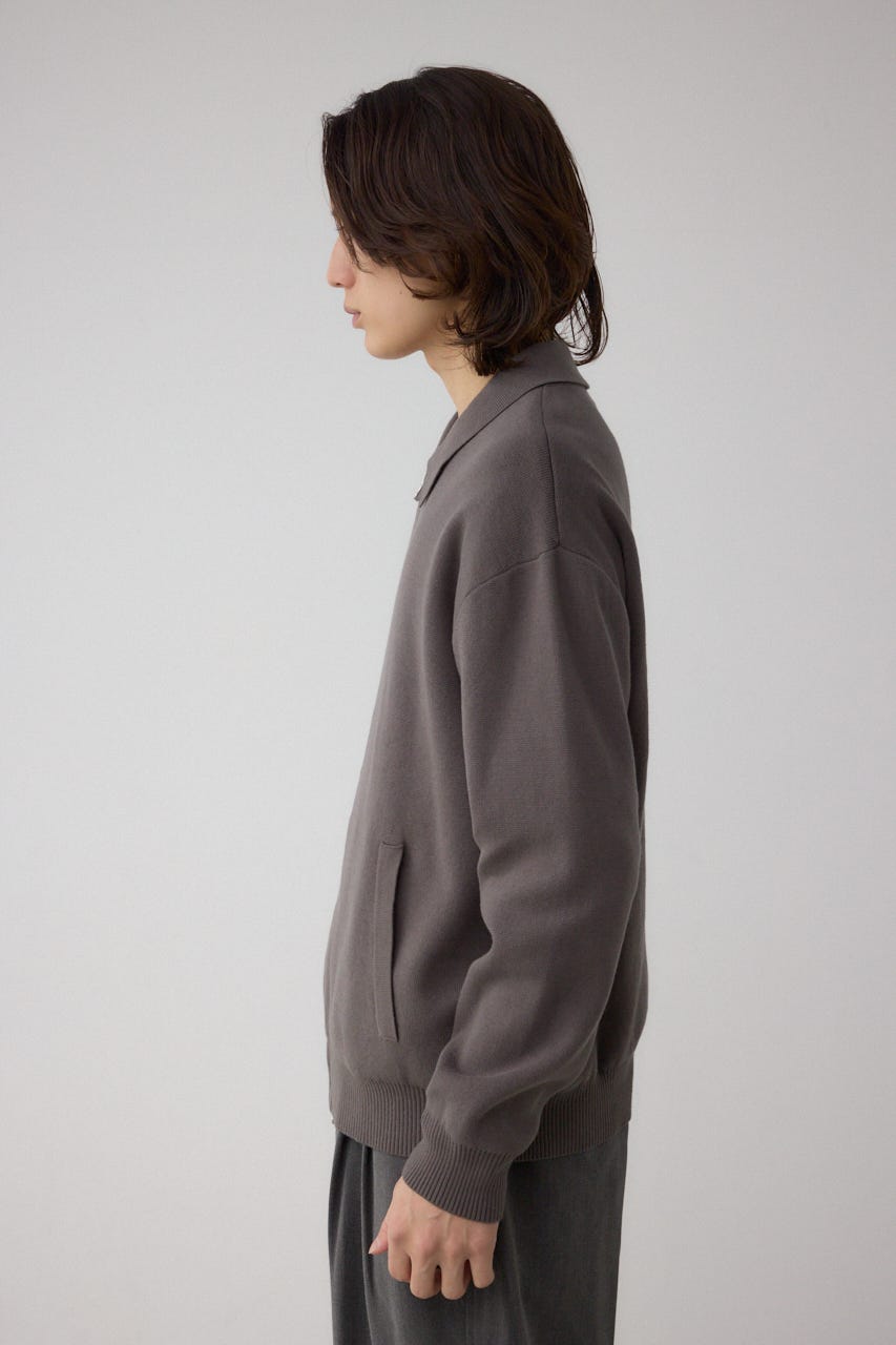 ジップアップ襟付きニットカーディガン D/GRY M