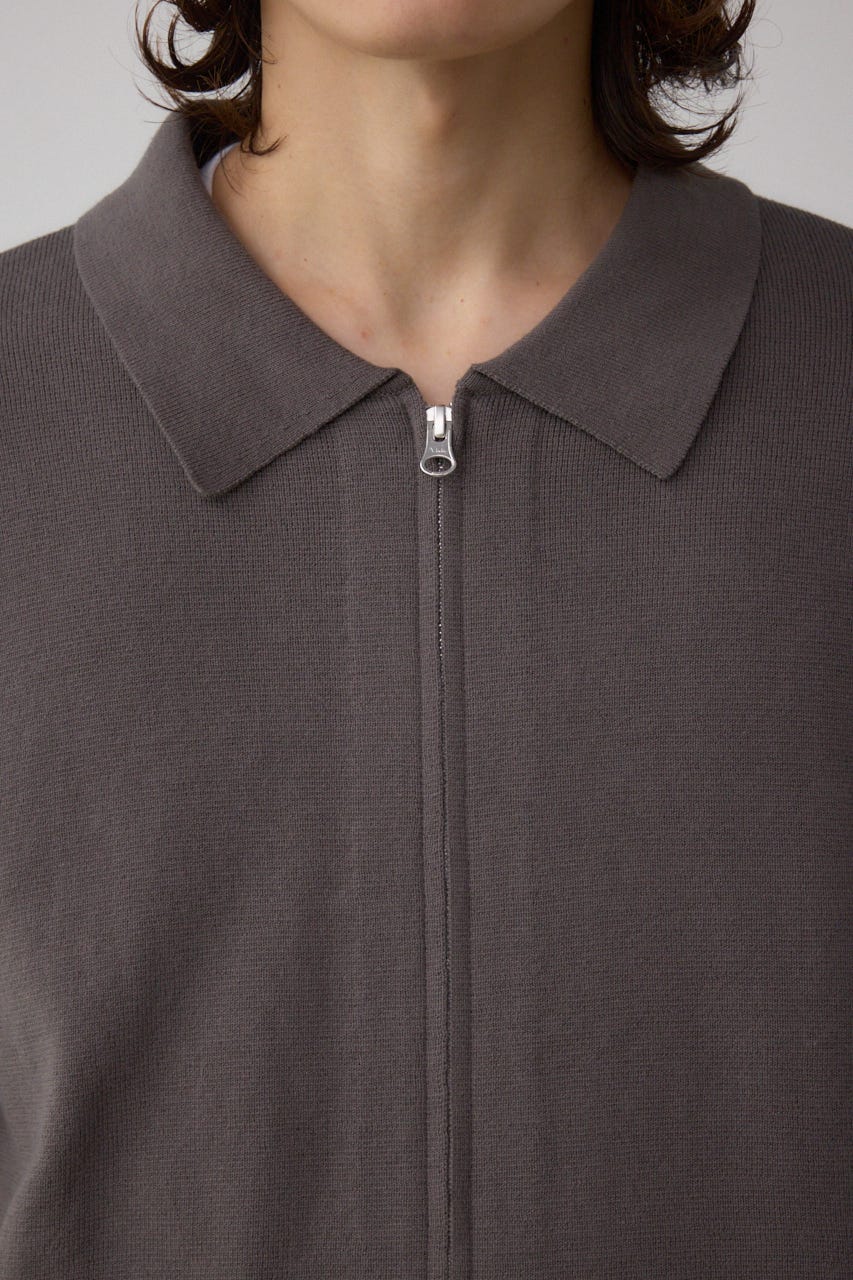 ジップアップ襟付きニットカーディガン D/GRY M
