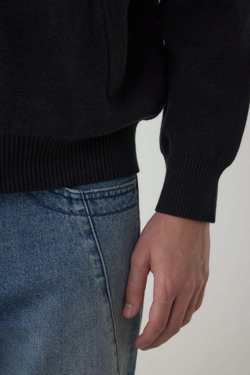 ジップアップ襟付きニットカーディガン L/BLK M