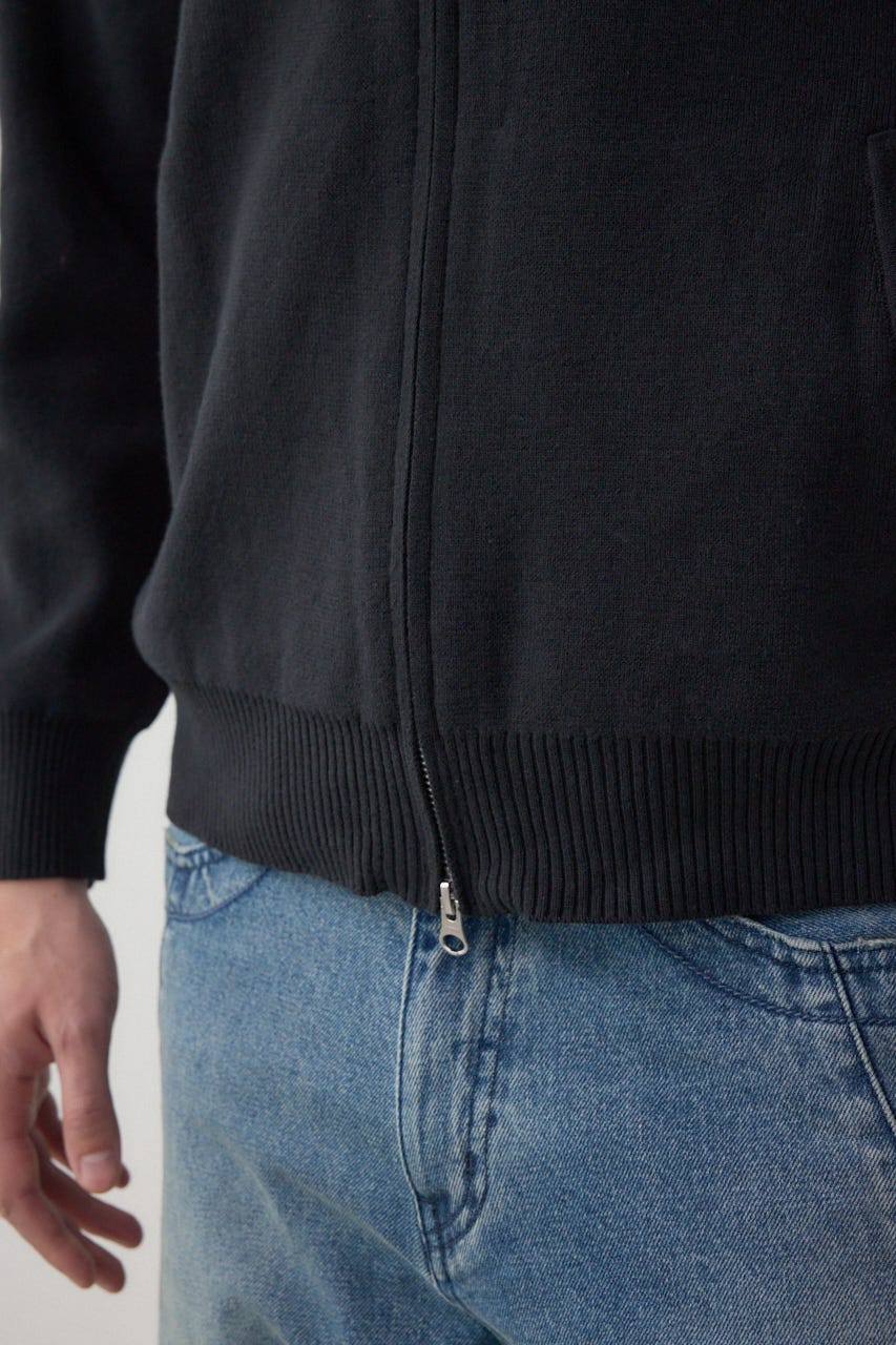 ジップアップ襟付きニットカーディガン L/BLK M