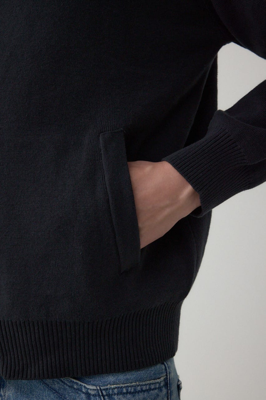 ジップアップ襟付きニットカーディガン L/BLK M