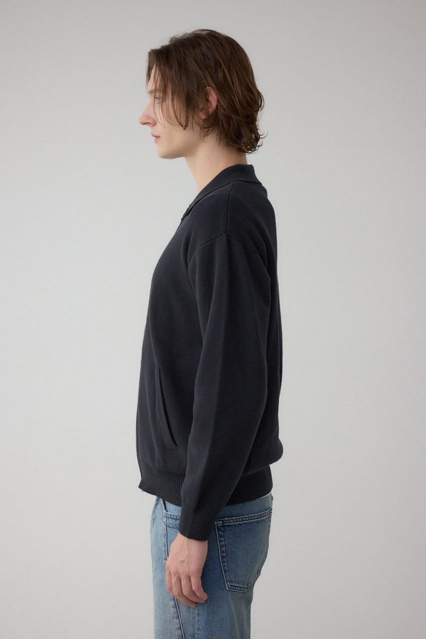 ジップアップ襟付きニットカーディガン L/BLK M