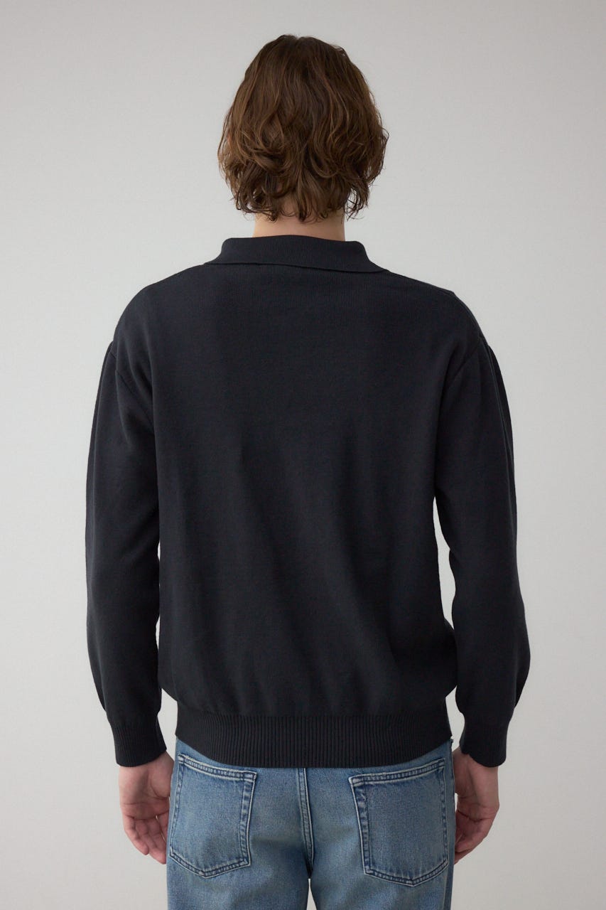 ジップアップ襟付きニットカーディガン L/BLK M