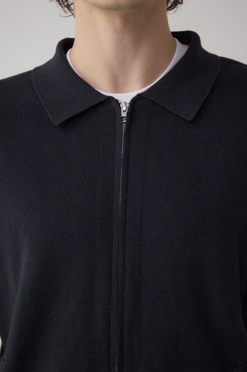 ジップアップ襟付きニットカーディガン L/BLK M