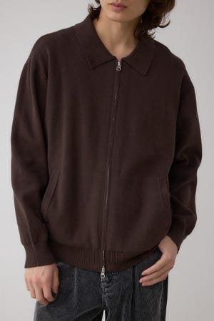 ジップアップ襟付きニットカーディガン