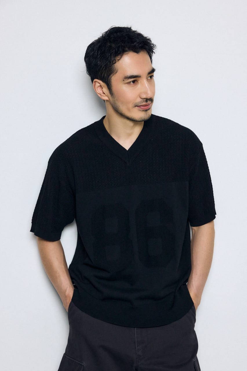 ナンバリングニットトップス BLK L