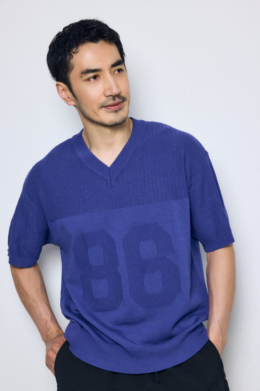 ナンバリングニットトップス BLU M