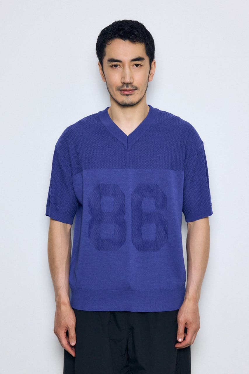 ナンバリングニットトップス BLU M