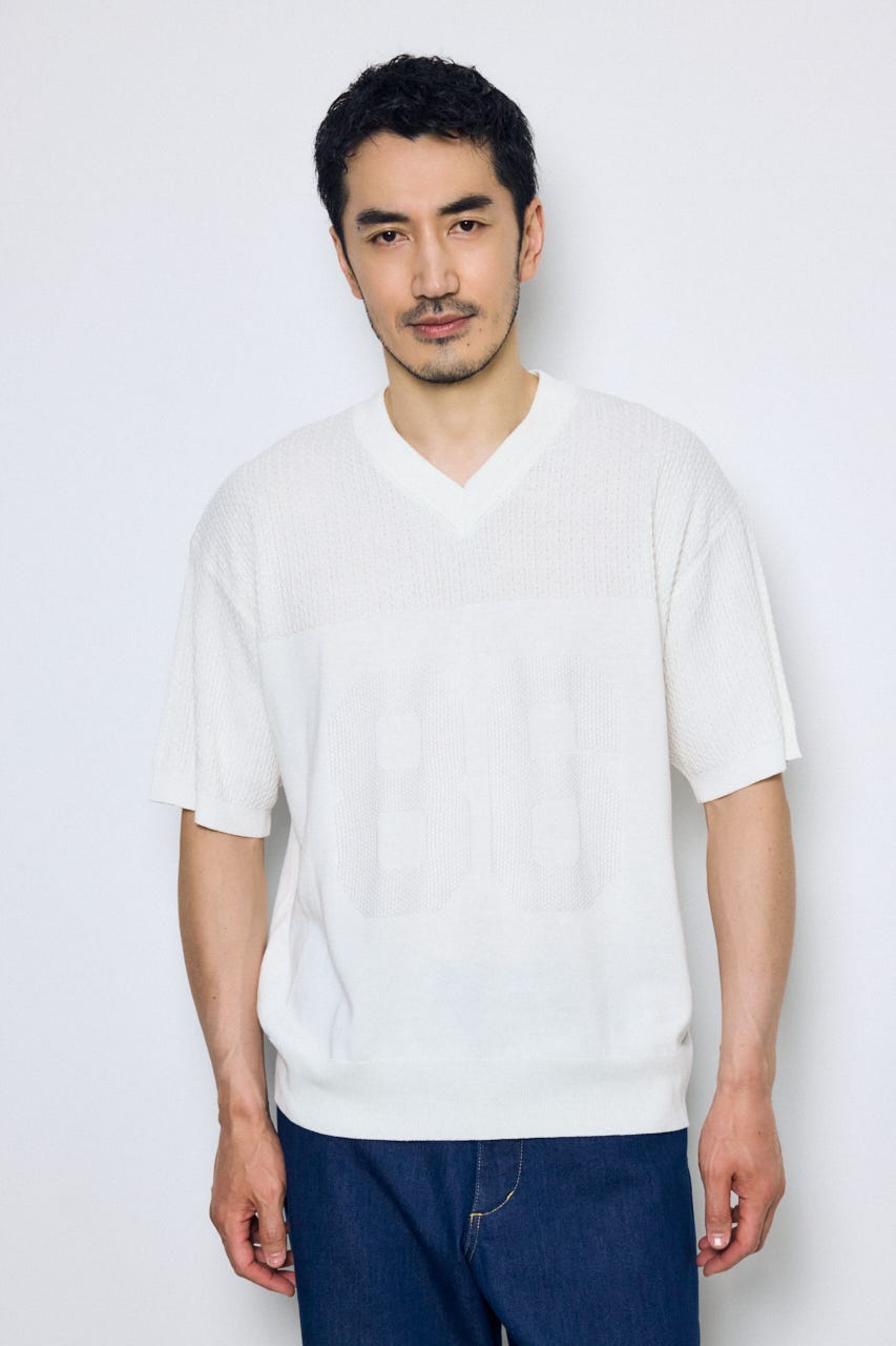 ナンバリングニットトップス O/WHT M