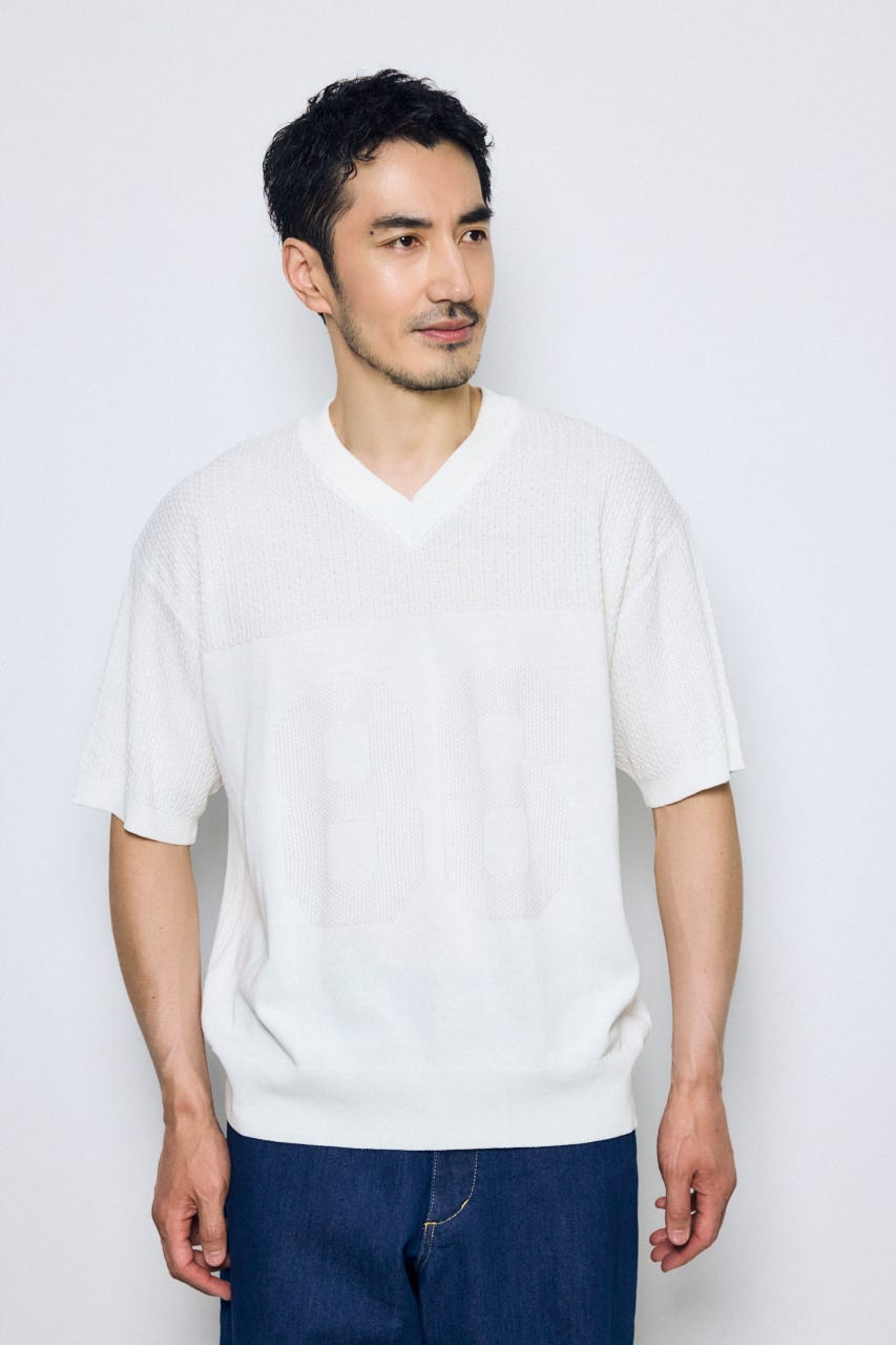 ナンバリングニットトップス O/WHT M