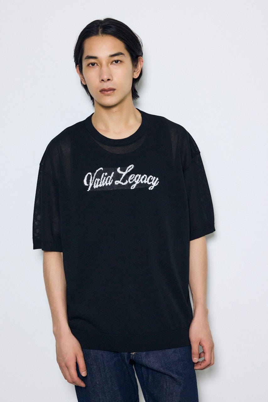フロントロゴ半袖サマーニット BLK M