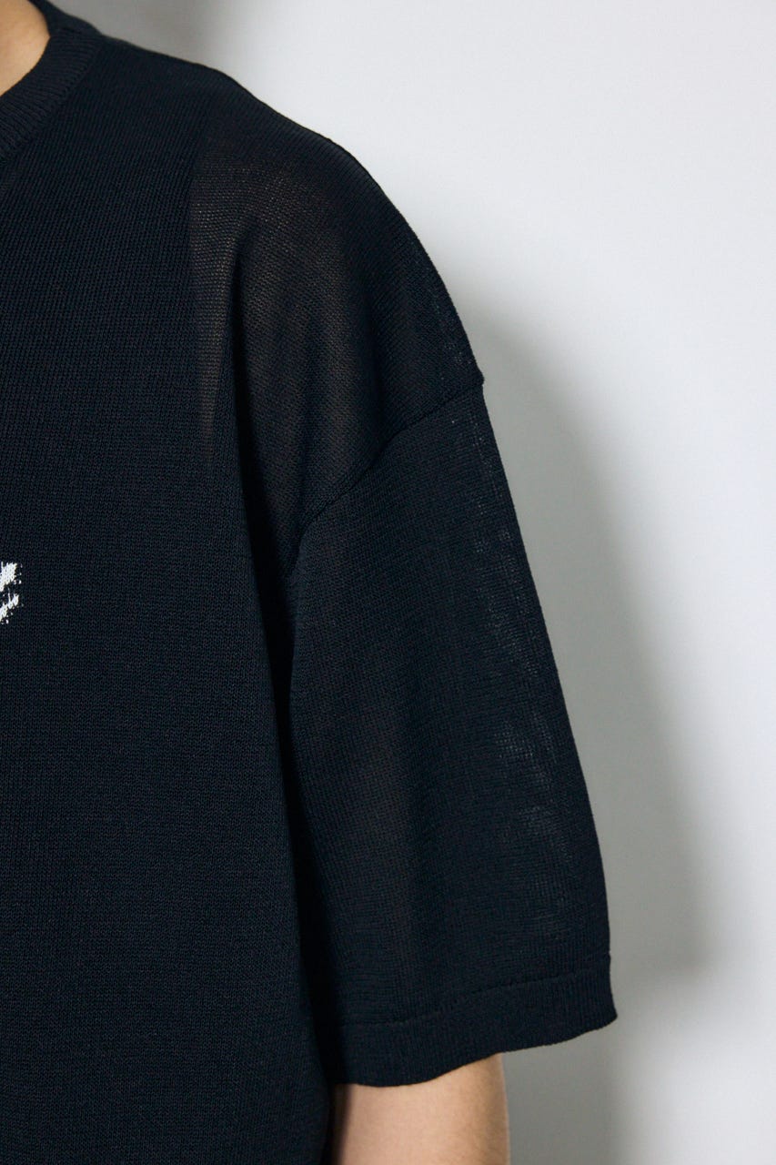 フロントロゴ半袖サマーニット BLK M