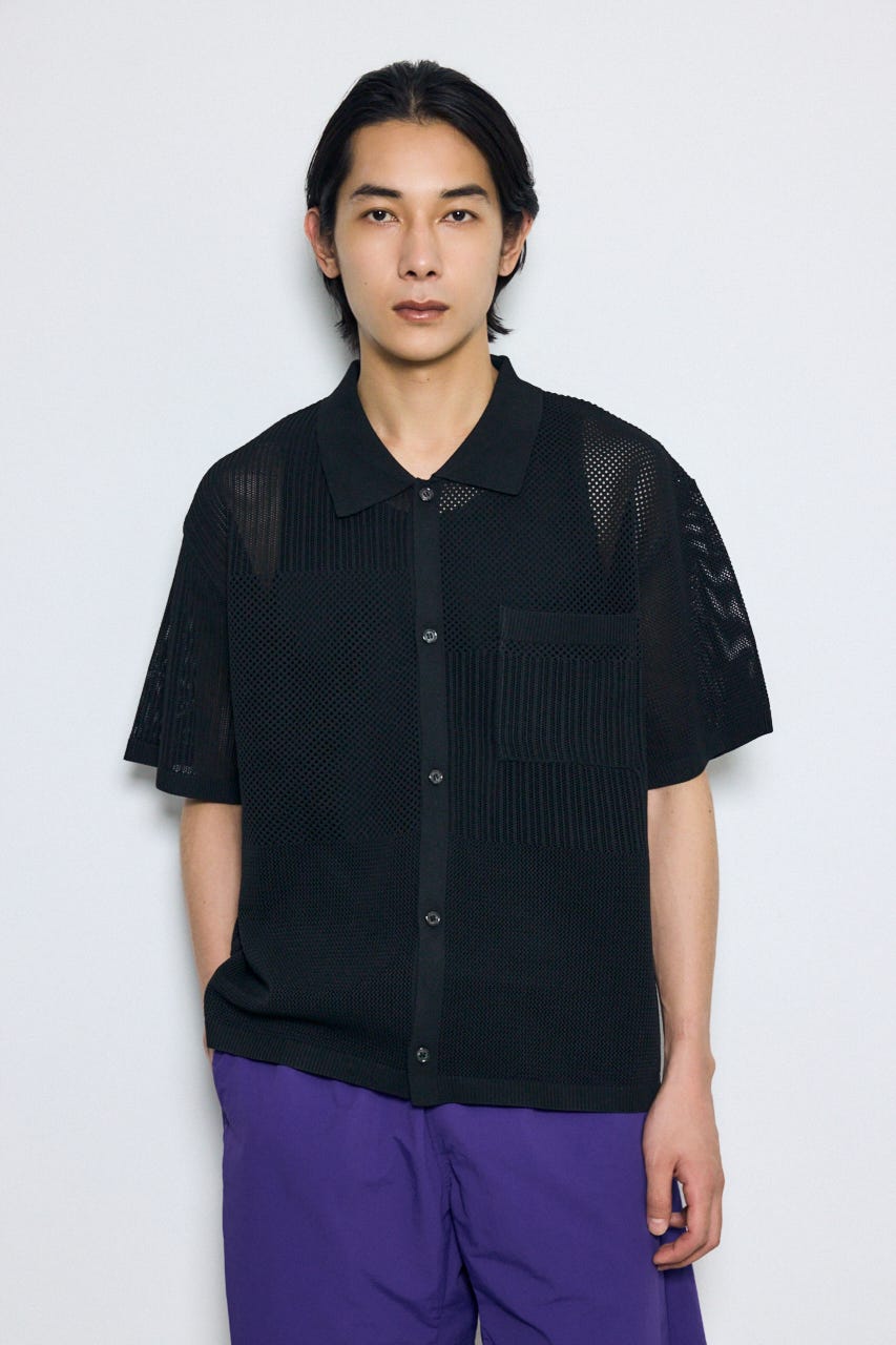 編地切替ニットシャツ BLK M