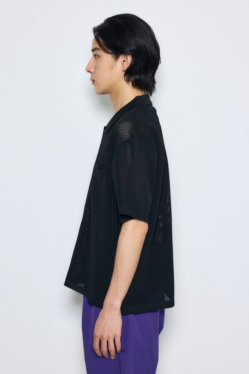 編地切替ニットシャツ BLK M