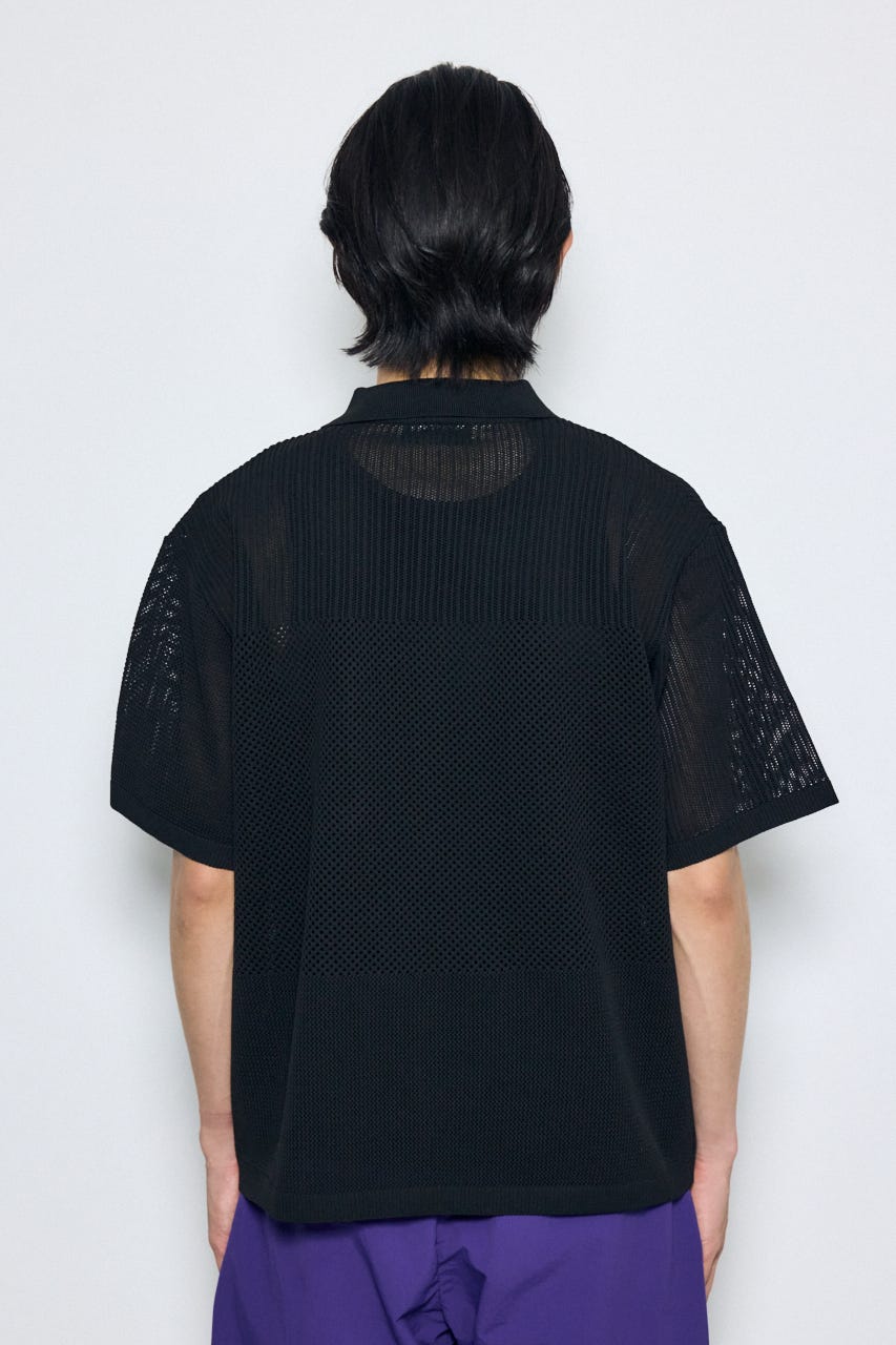 編地切替ニットシャツ BLK M