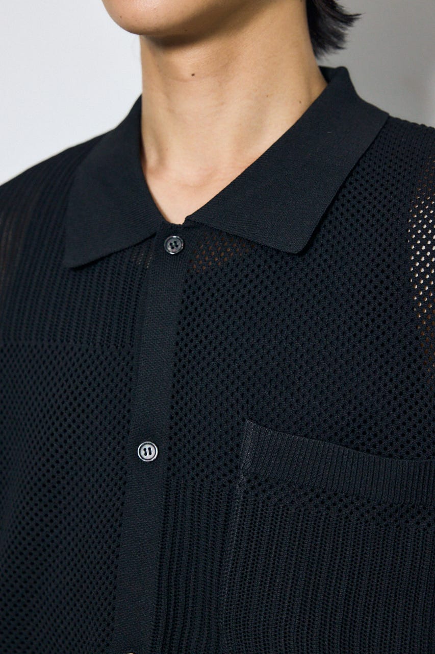 編地切替ニットシャツ BLK M