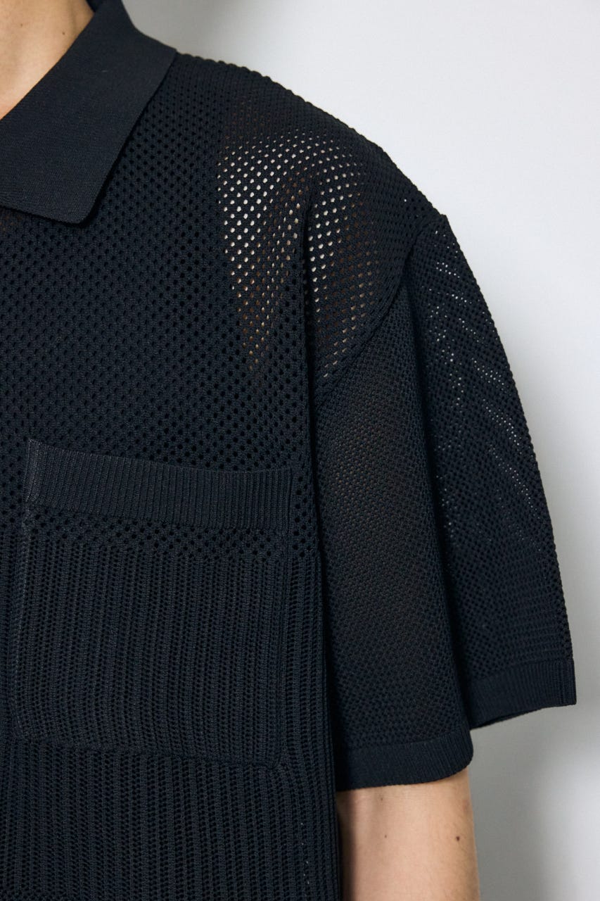 編地切替ニットシャツ BLK M