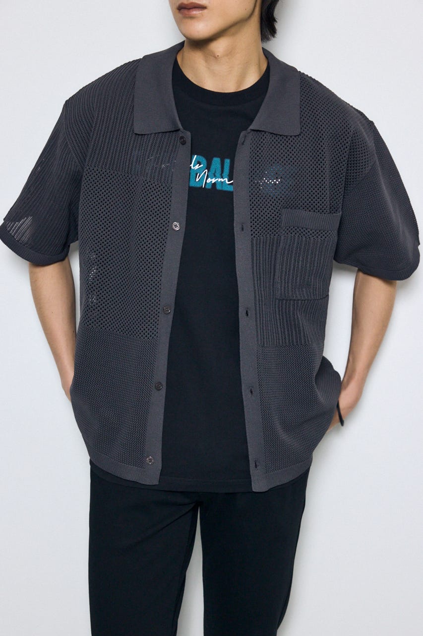 AZUL BY MOUSSY | 編地切替ニットシャツ (シャツ・ブラウス ) |SHEL