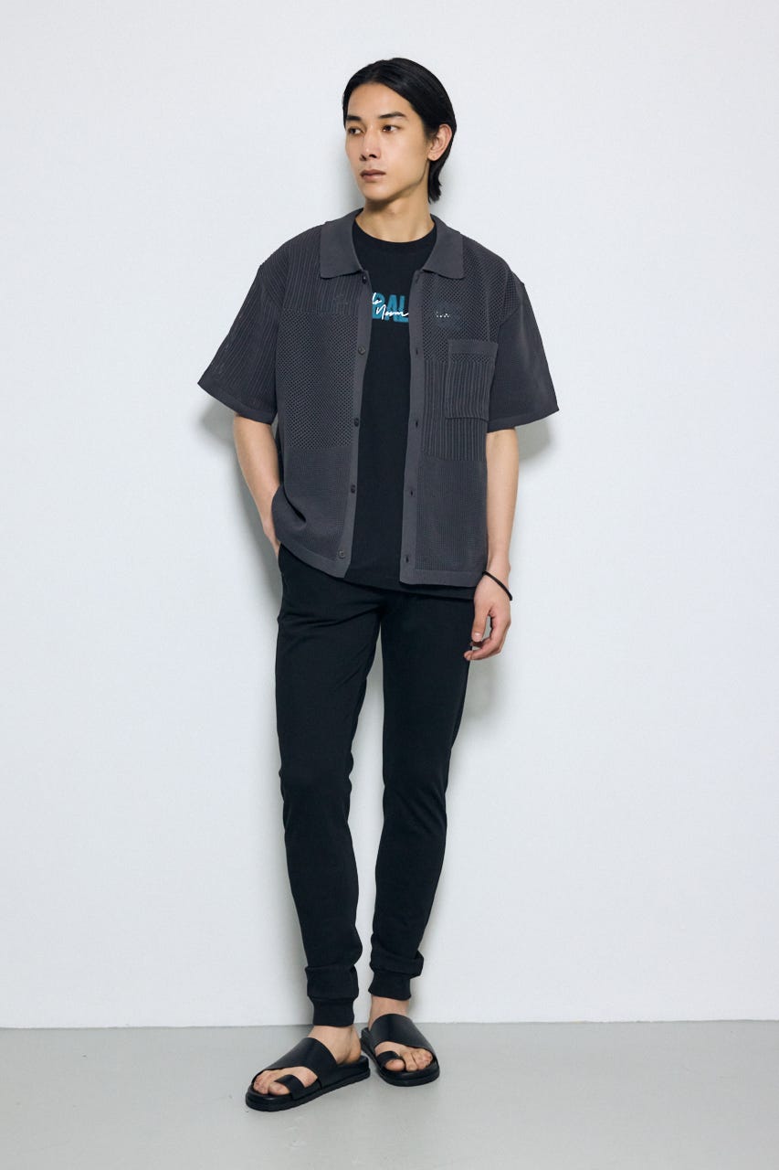 編地切替ニットシャツ GRY L