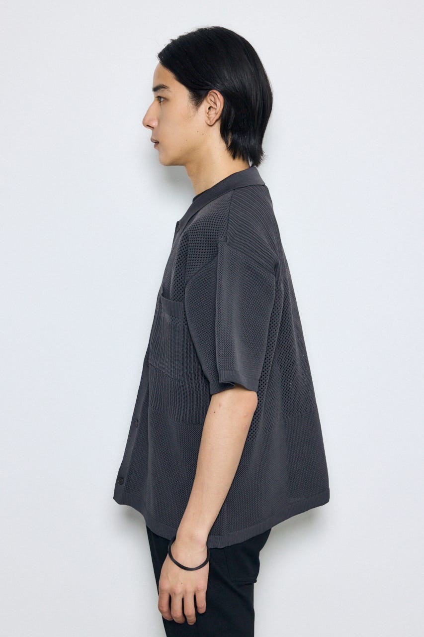 編地切替ニットシャツ GRY L