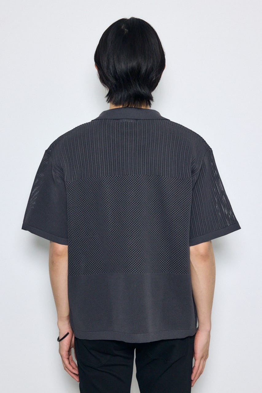 編地切替ニットシャツ GRY L