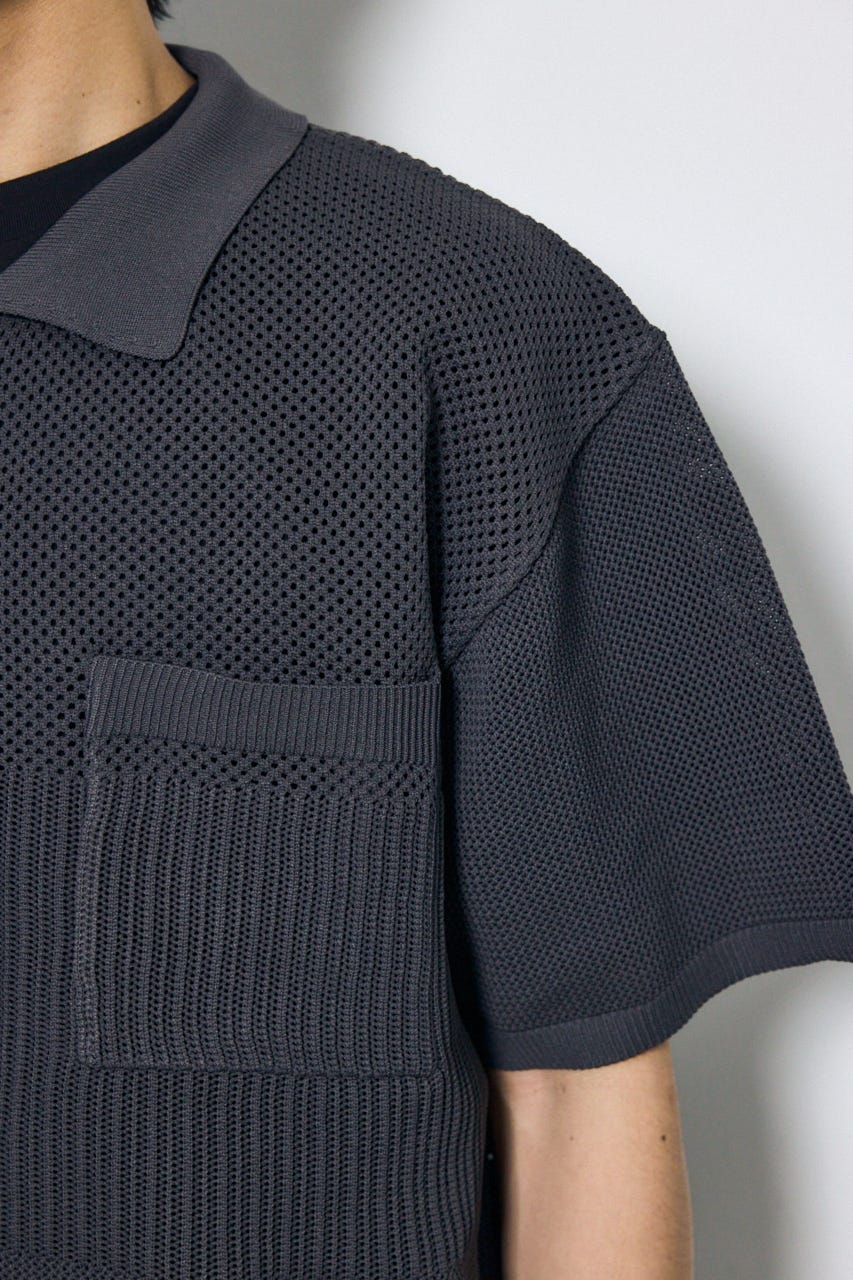 編地切替ニットシャツ GRY L