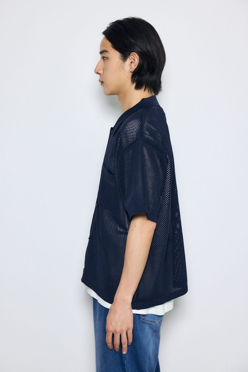 編地切替ニットシャツ NVY L