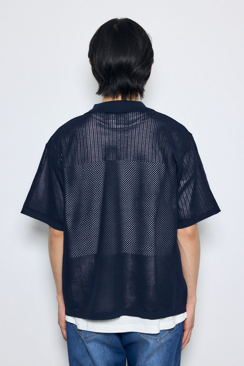 編地切替ニットシャツ NVY L