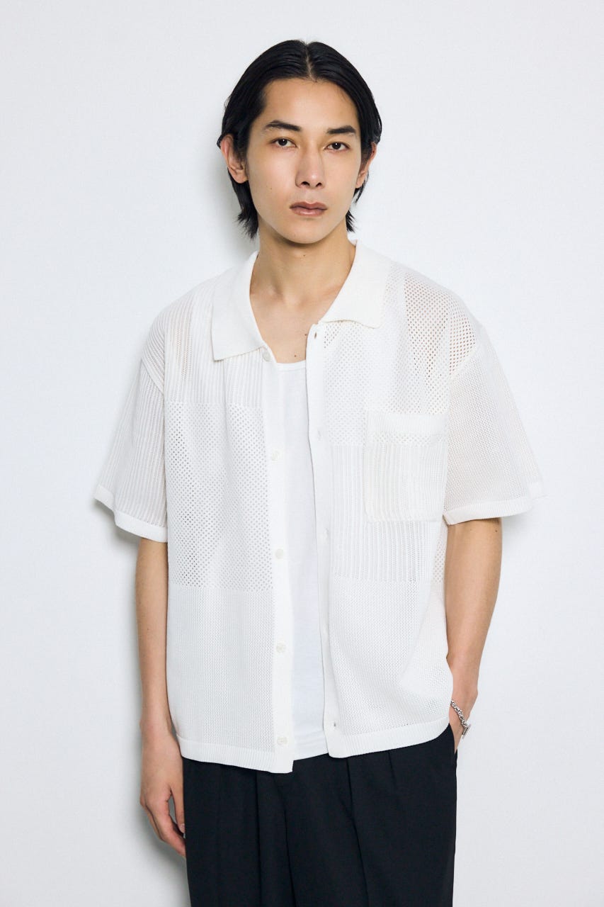 AZUL BY MOUSSY | 編地切替ニットシャツ (シャツ・ブラウス ) |SHEL