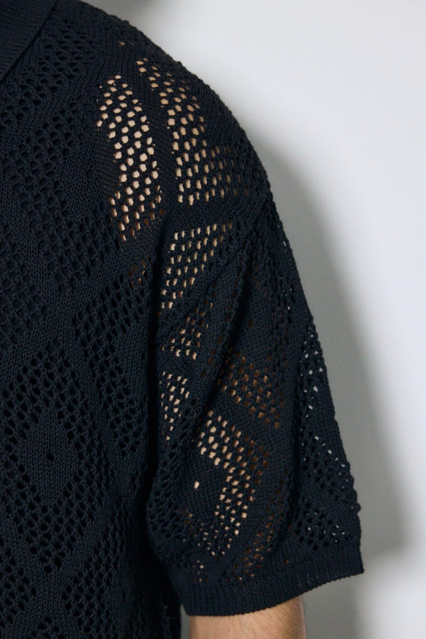 デザインメッシュニットシャツ BLK L