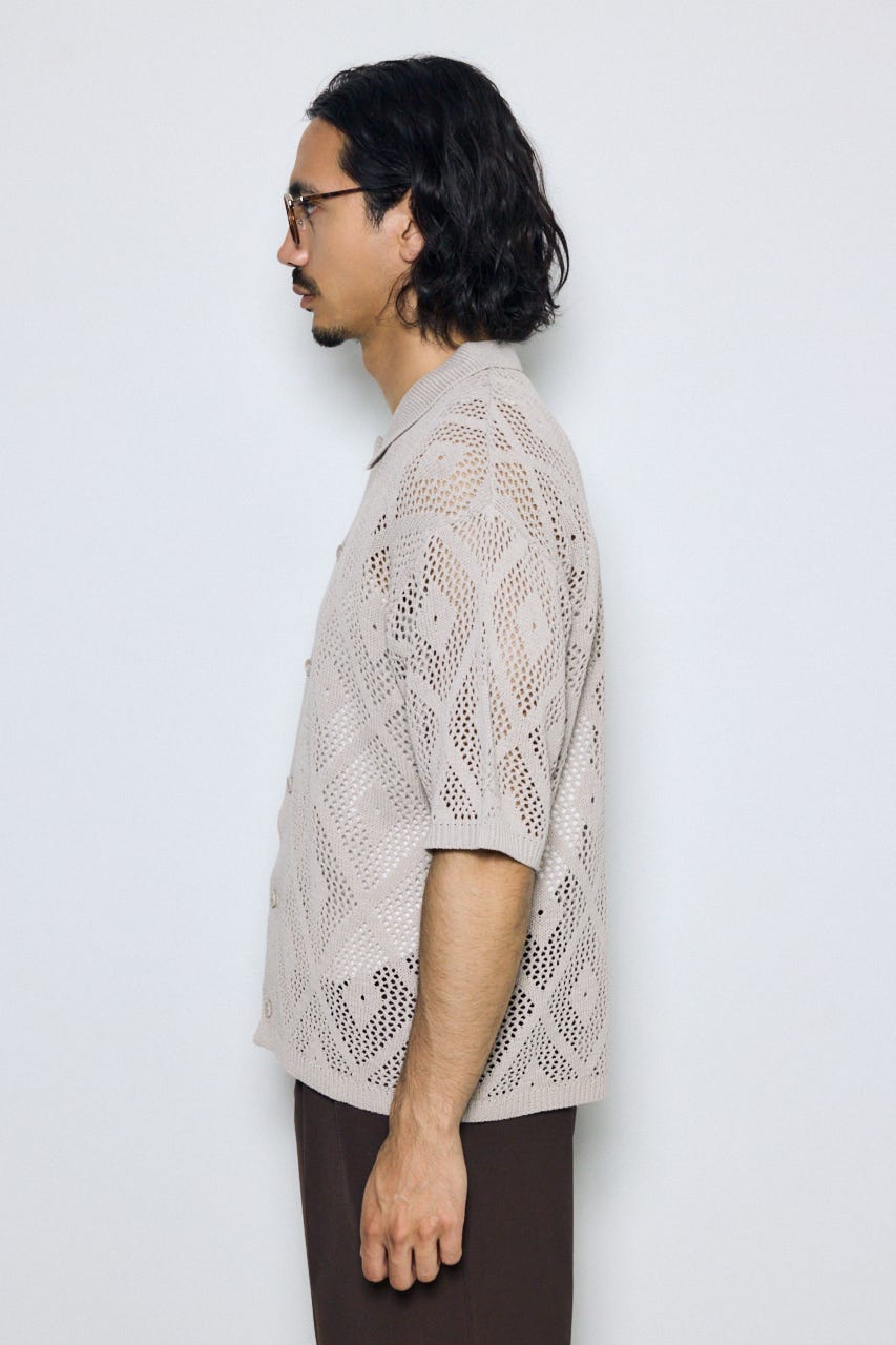 デザインメッシュニットシャツ GREIGE M