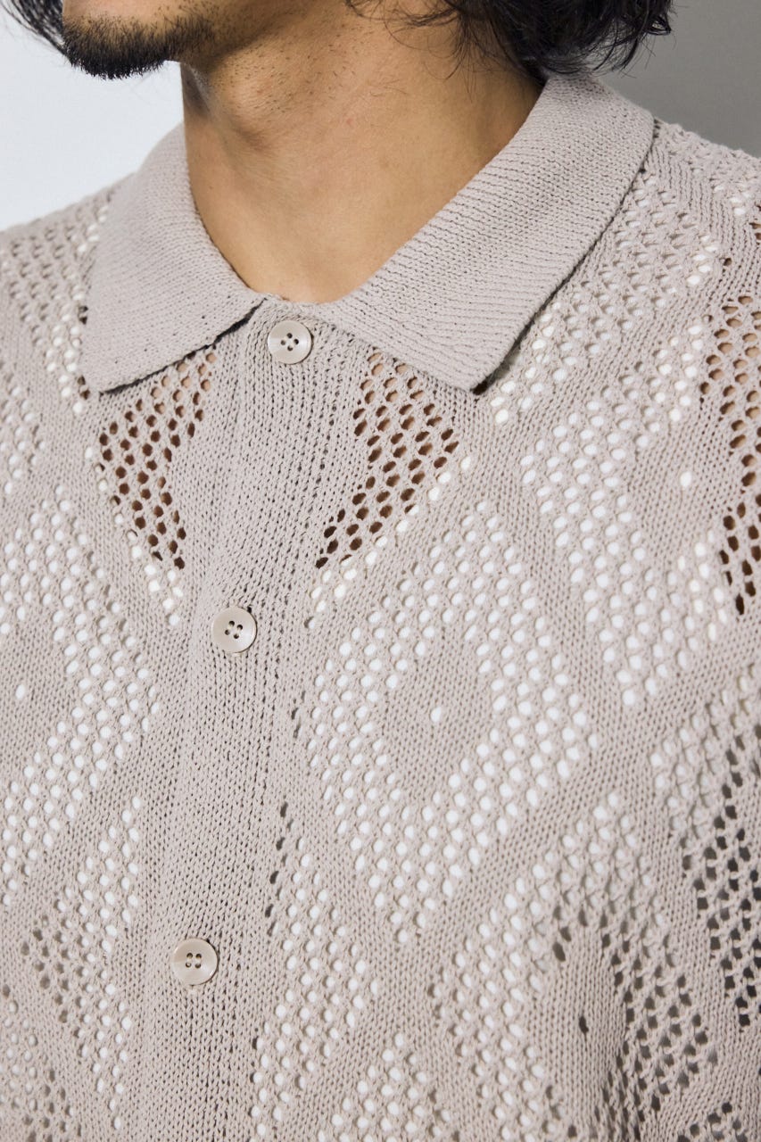 デザインメッシュニットシャツ GREIGE M