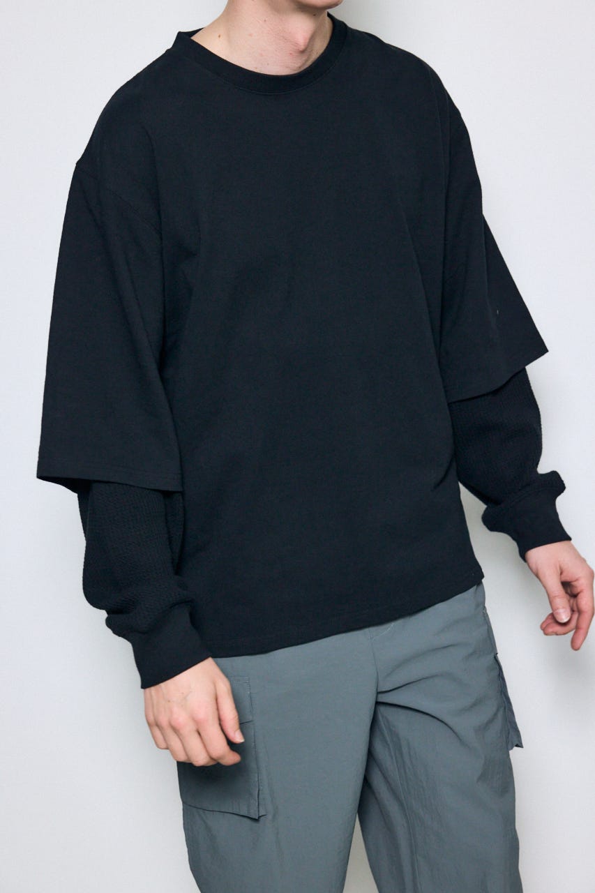 【SS先行アイテム】ワッフルレイヤードロンTEE BLK M
