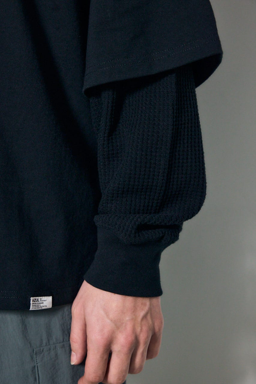 【SS先行アイテム】ワッフルレイヤードロンTEE BLK M