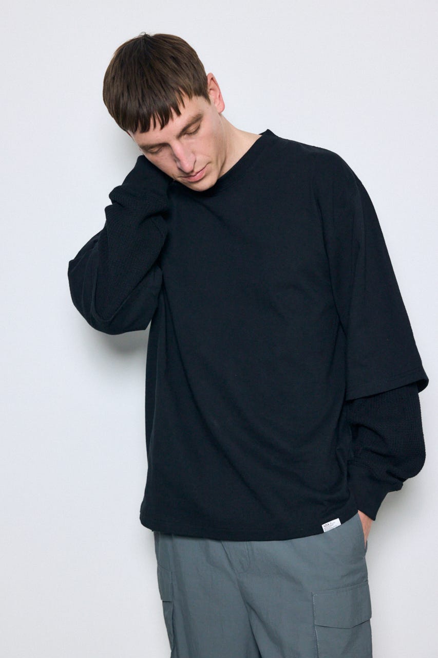 【SS先行アイテム】ワッフルレイヤードロンTEE BLK M