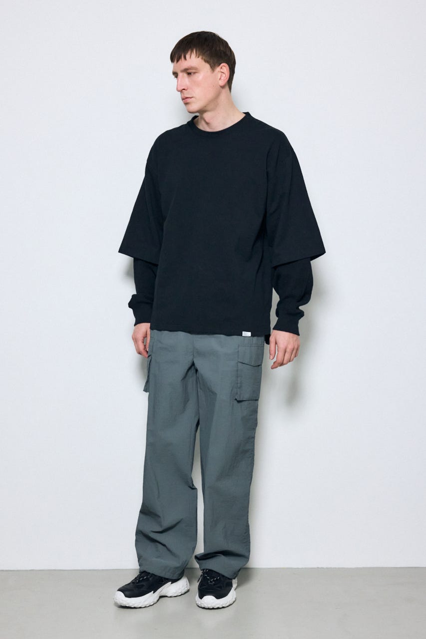 【SS先行アイテム】ワッフルレイヤードロンTEE BLK M