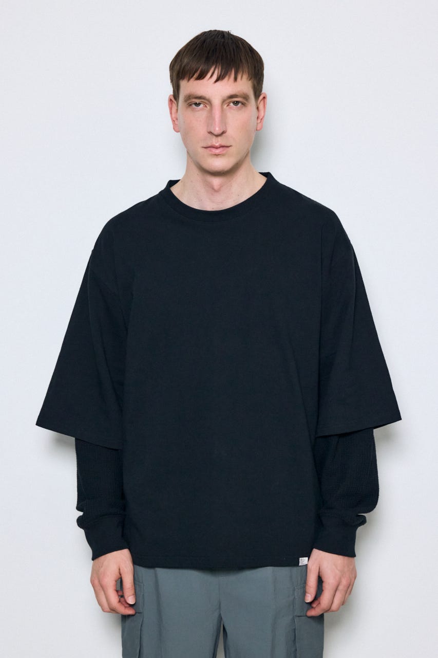 【SS先行アイテム】ワッフルレイヤードロンTEE BLK M