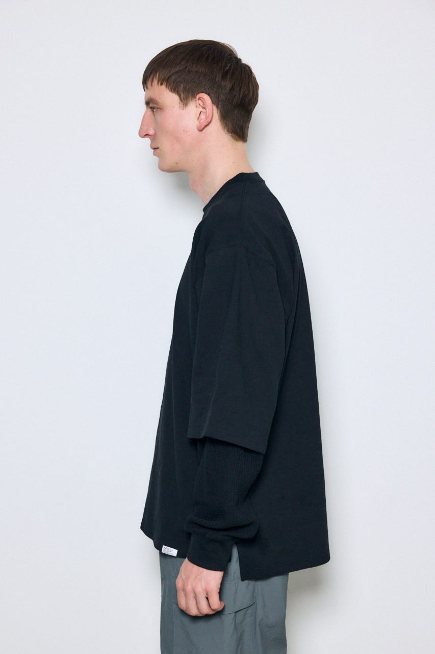 【SS先行アイテム】ワッフルレイヤードロンTEE BLK M