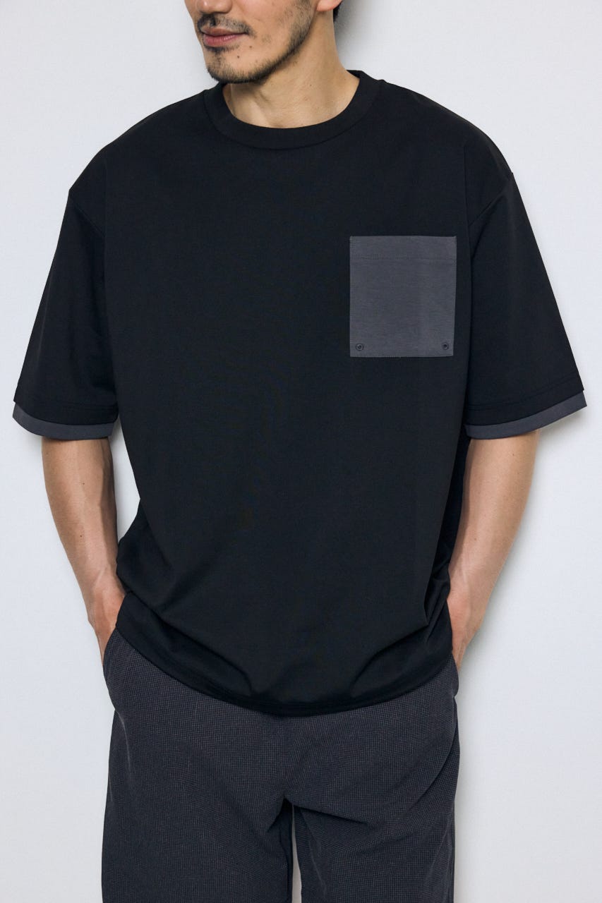 配色ポケットトップス BLK L