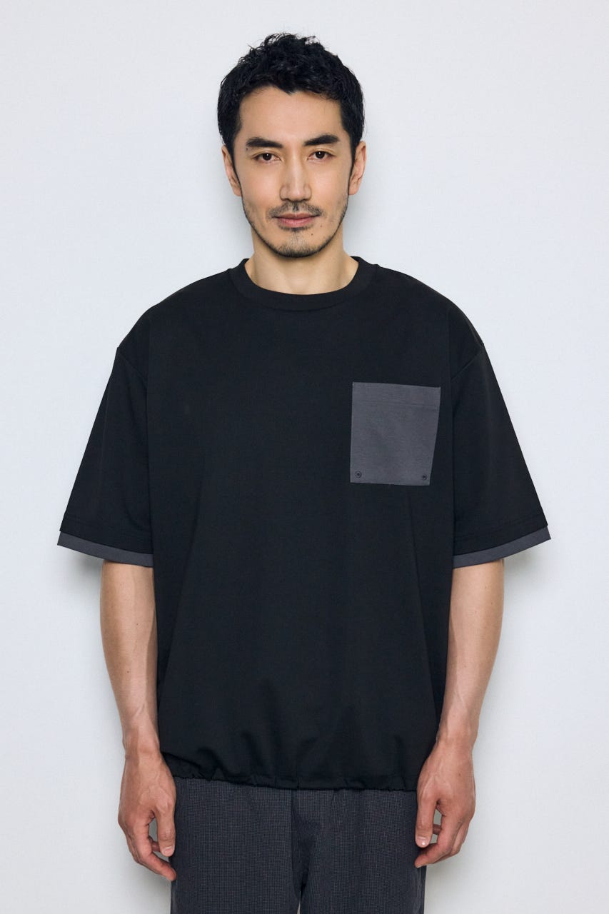 配色ポケットトップス BLK L