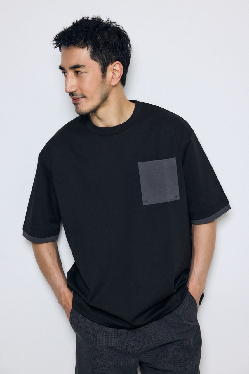 配色ポケットトップス BLK L