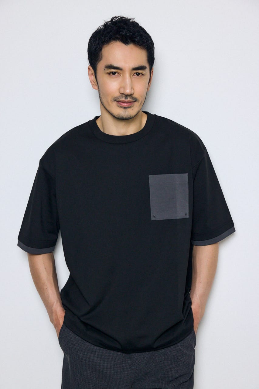 配色ポケットトップス BLK L