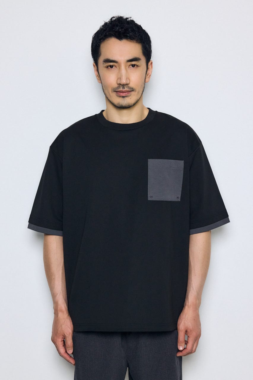 配色ポケットトップス BLK L