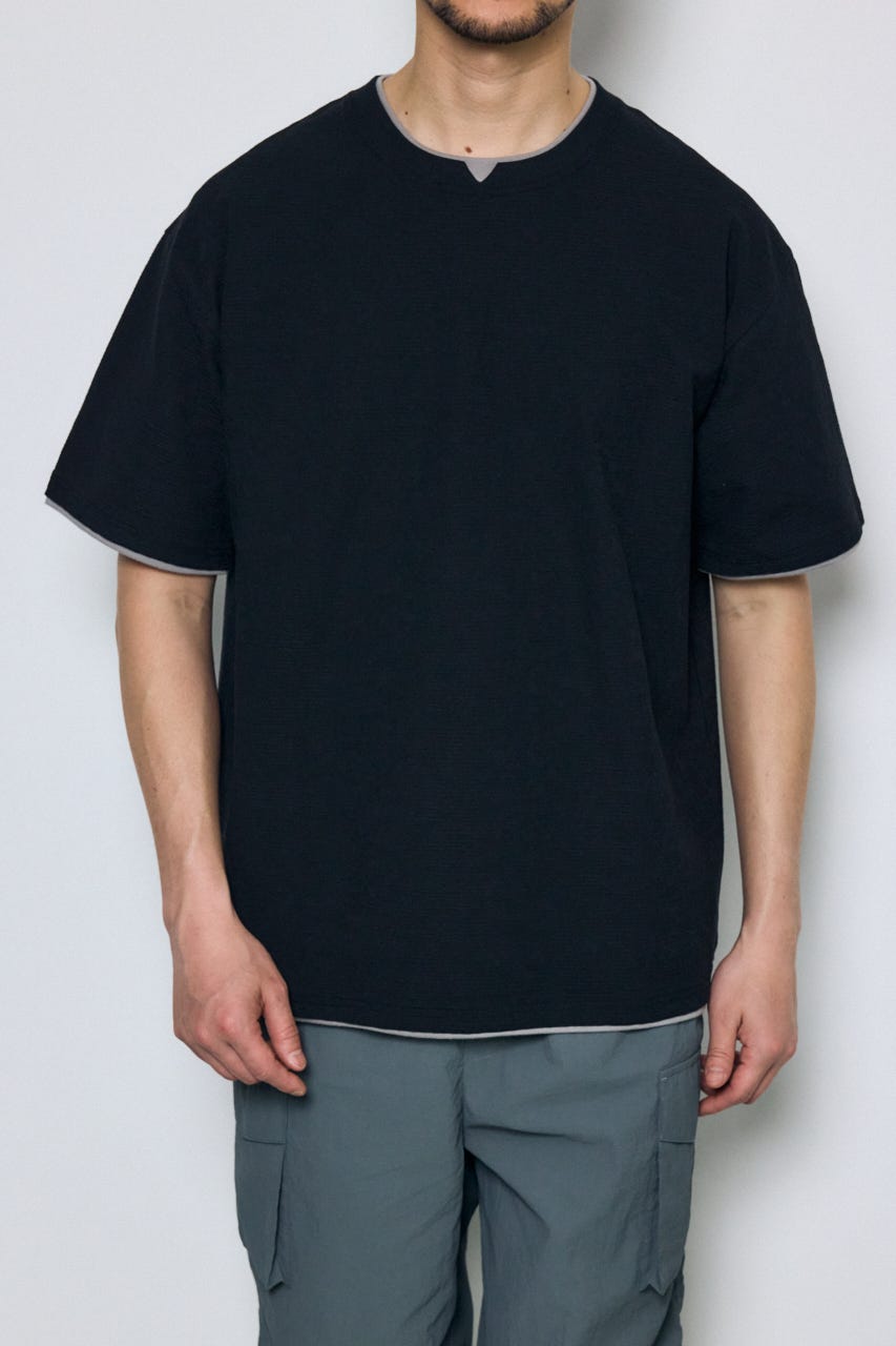 デジタルボーダーフェイクレイヤードトップス BLK S
