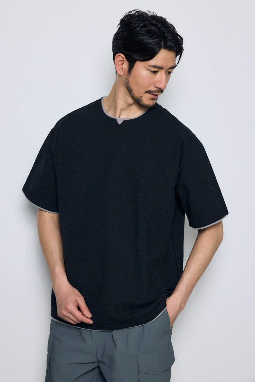 デジタルボーダーフェイクレイヤードトップス BLK S